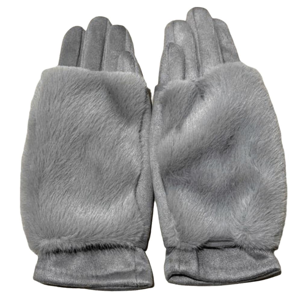 Solid Color Suede Gloves Rabbit Faux Fur Thermal Mittens Fashion Women Winter Gloves Ladies
