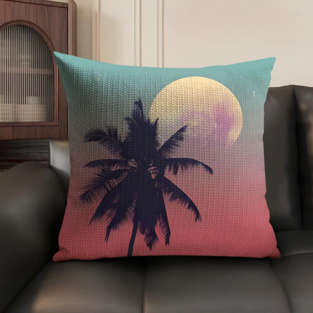 Tropical Scenery Ins Cushion Cover Natural Linen Organic Fabric Double-Sided Printing Sofa Home Decor Gift Pillow Case