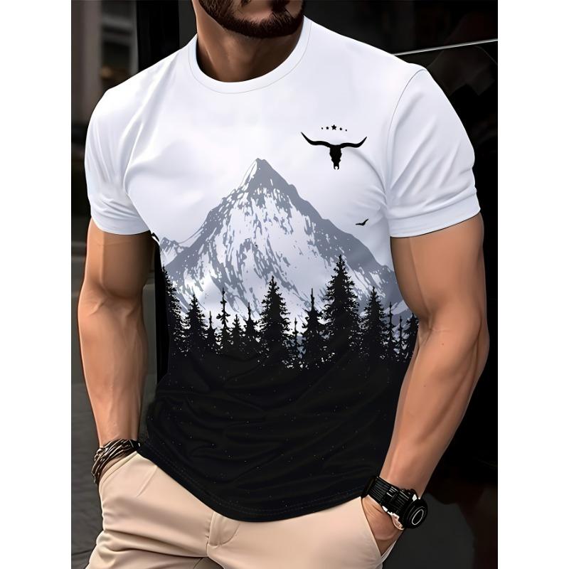 Men s Fashion Casual Round Neck 3D Pattern Printed T-shirt S
