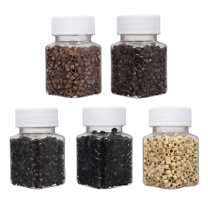 5030 Keratin Silicone Micro Rings with Laser Gold Thread for Invisible Hair Extensions - Clip & Tool Bottled Set