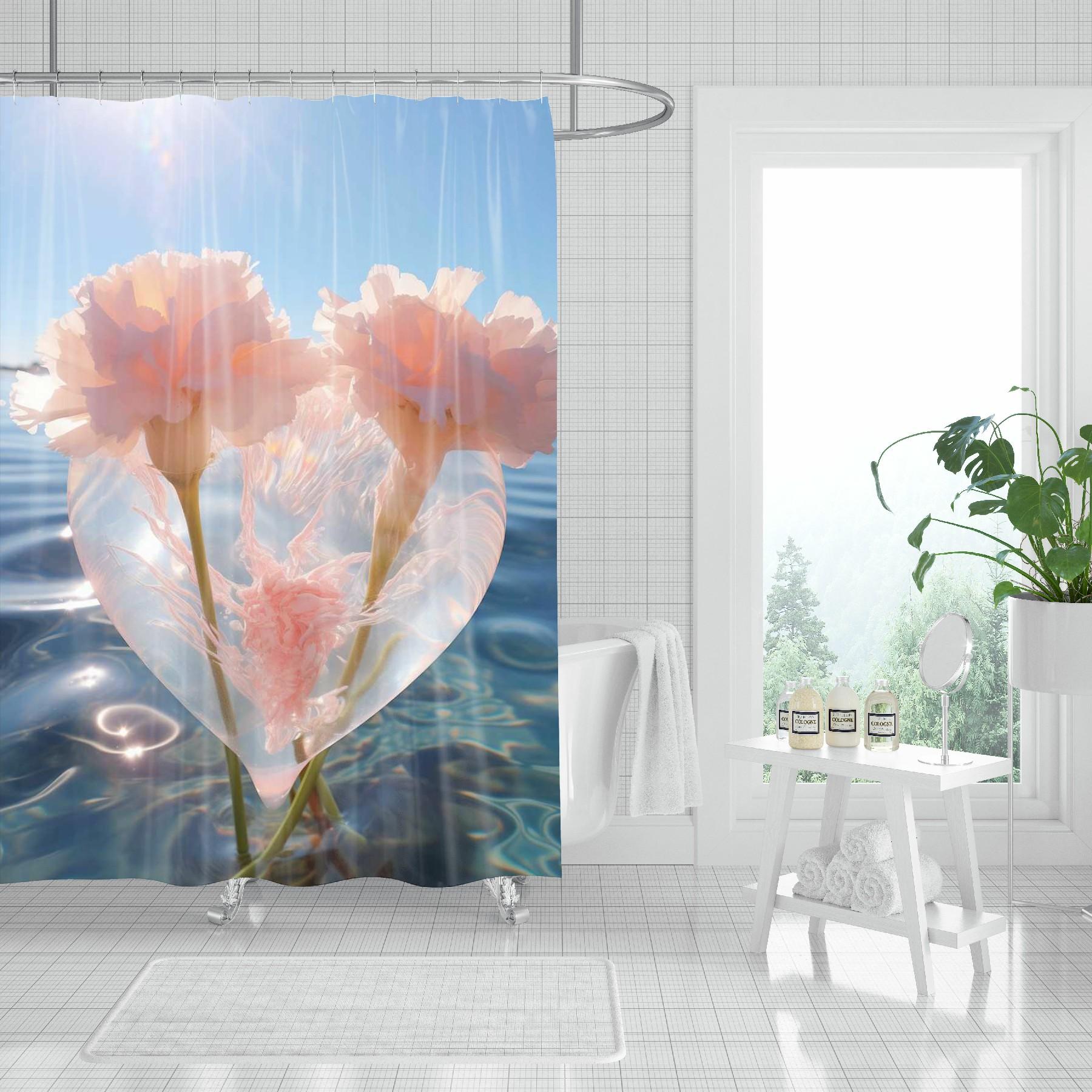 

Pink Flower Love Shower Curtain, Durable Polyester Material, Multiple Sizes Available, Easy Care Perfect For Bathroom Decoration W60H190(CM)-1 Pcs