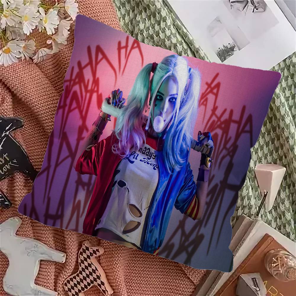 H-Harley Q-Quinn Anime Office Cushion Pillowcase Car Cushion Cover45X45CM Lumbar Pillowcase Sofa Pillowcover