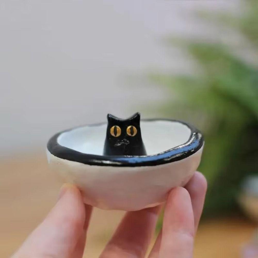 Modern Cat Ring Holder Cute Jewelry Storage Tray Home Decor Kitten Ring Stand Key