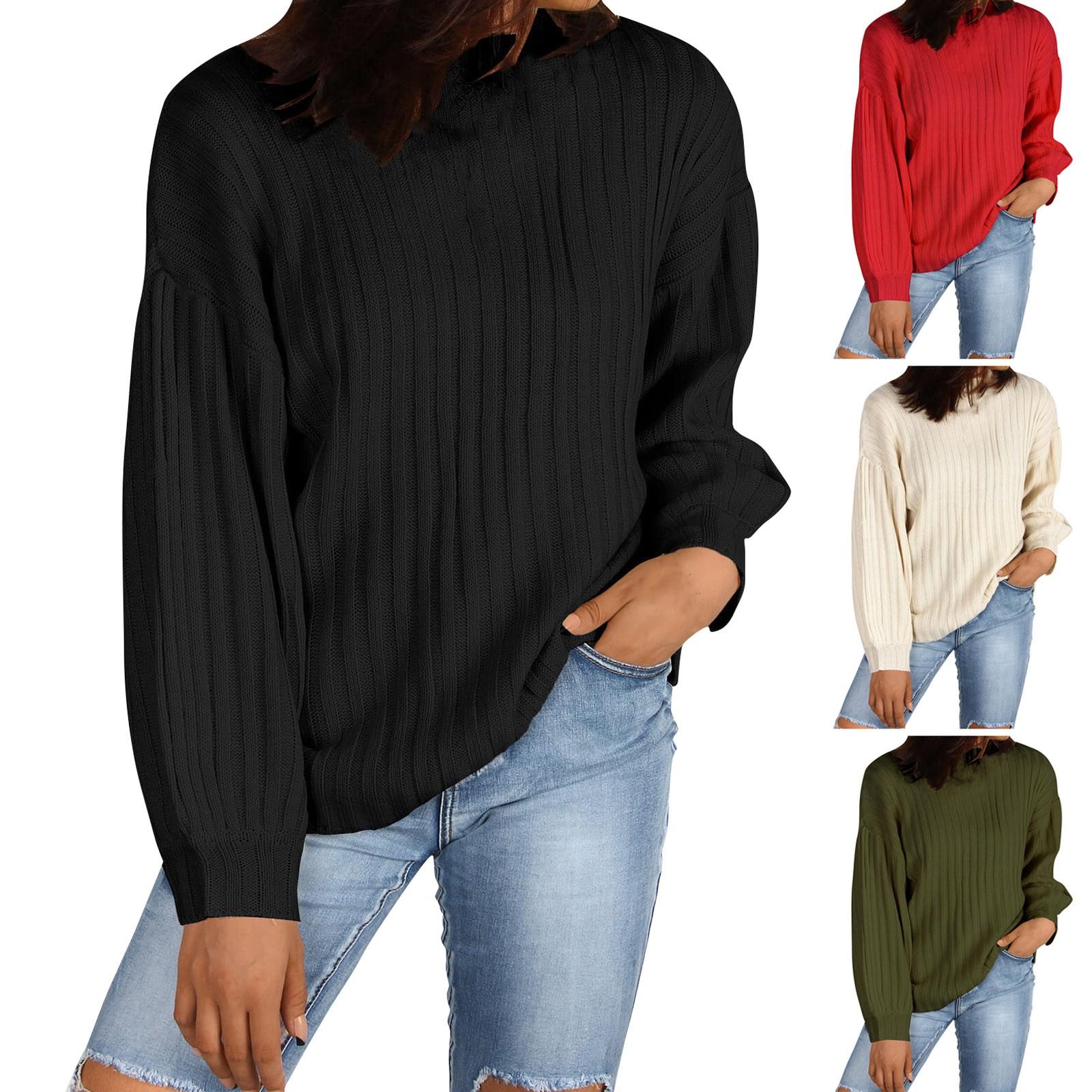 

Women s Bottoming Sweater Long Sleeve Turtleneck Loose Solid Color Pullover Knit
