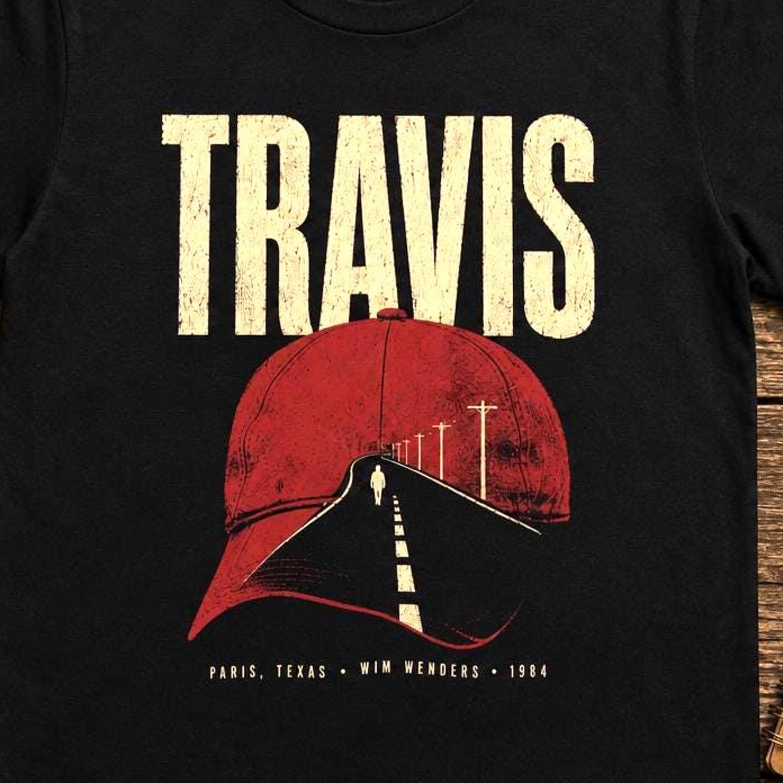 Desert Highway Shirt, Vintage Americana Graphic Tee, Lone Traveler Silhouette Tshirt, Minimalist Red Cap Top, Retro Road Trip Aesthetic Gift 2XL