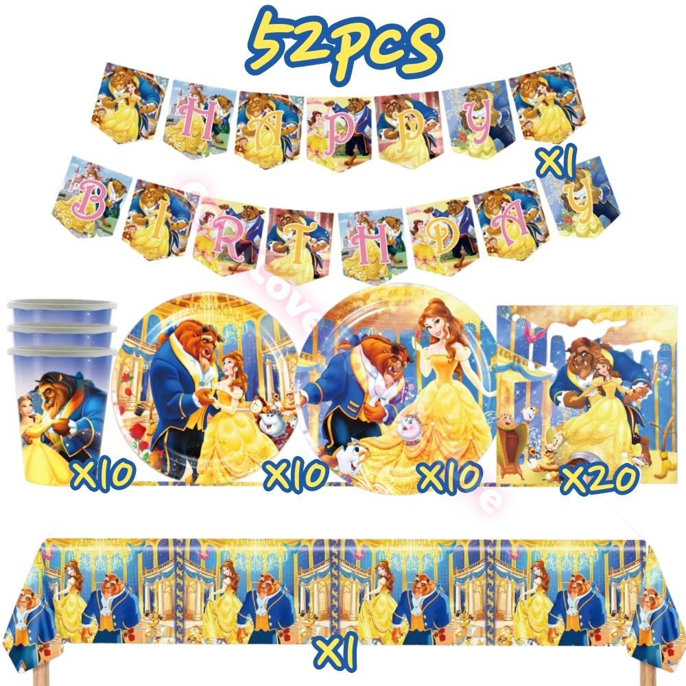 Beauty And The Beast Party Decoration Birthday Backdrop Belle Princess Paper Cup Plate Balloons For Girl Favor Gifts Baby Shower