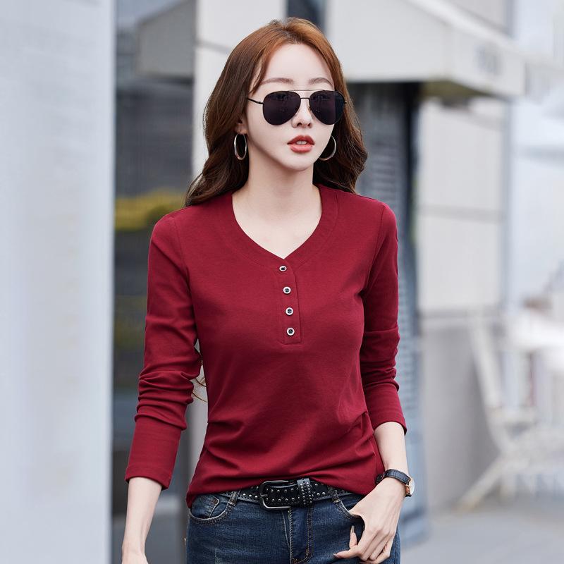 

Женская весенняя новая модель в стиле «Низ всех» мясного оттенка, однотонная блузка с длинными рукавами 2XL красный