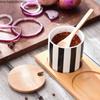 Nordic Black and White Stripes Ceramic Spice Jar Combination Set Salt Sugar Oil Soy Sauce Bottle Vinegar Pot Kitchen Supplies