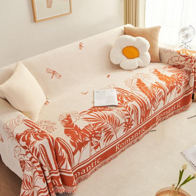 

Universal Tassels Sofa Cover Towel All Season Throw Blanket For Cat Dog Couch Furniture Slipcover Soft Comfortable 180x130cm оранжевый