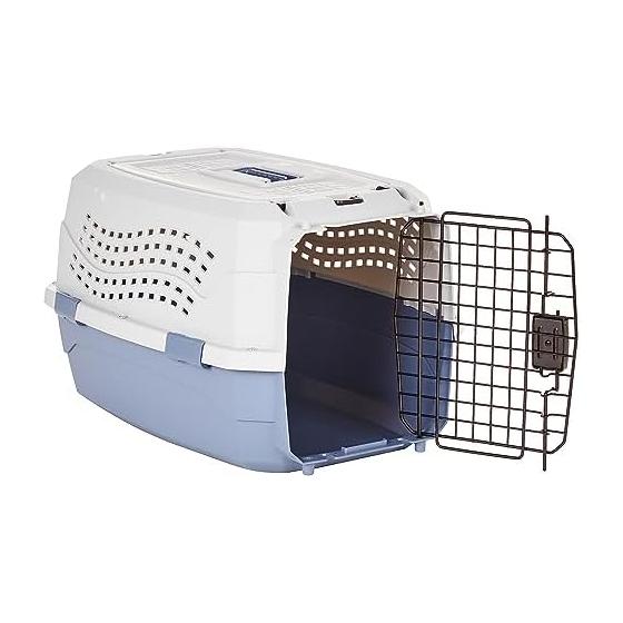 AmazonBasics Pet Carrier Double Door for Small Dogs and Cats Up To 9kg M Size Width 38 X Depth 58 X Height 33cm Gray Blue