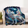 1pc Celestial Wolf Mythical Beast Flannel Blanket, Comfortable and Warm Blanket, for Camping Sofa Bed and Couch Office041