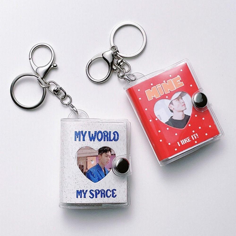 Snap Button Design Storage Photo Card Holder With Keychain Portable Pocket Album  Photo Sticker