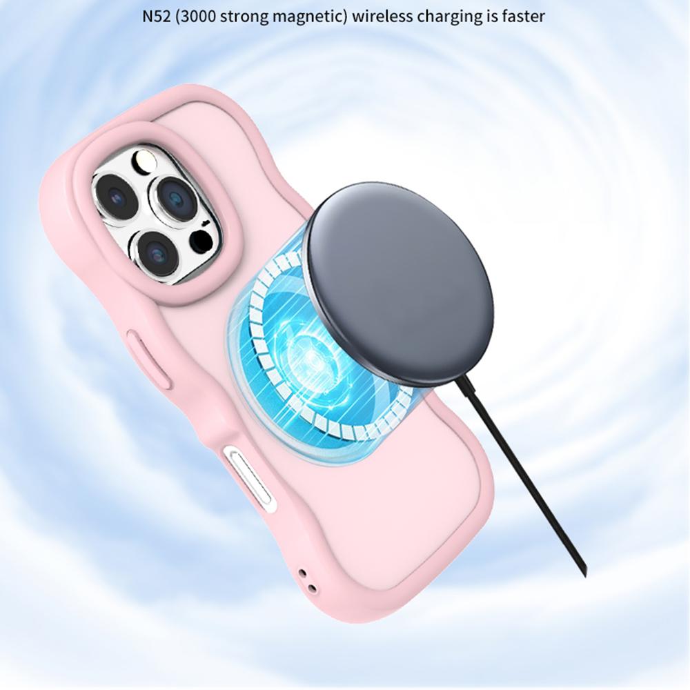 For iPhone 16 Pro Max Magnetic Case Wave Edge TPU+Acrylic Phone Cover with Mirror Kickstand