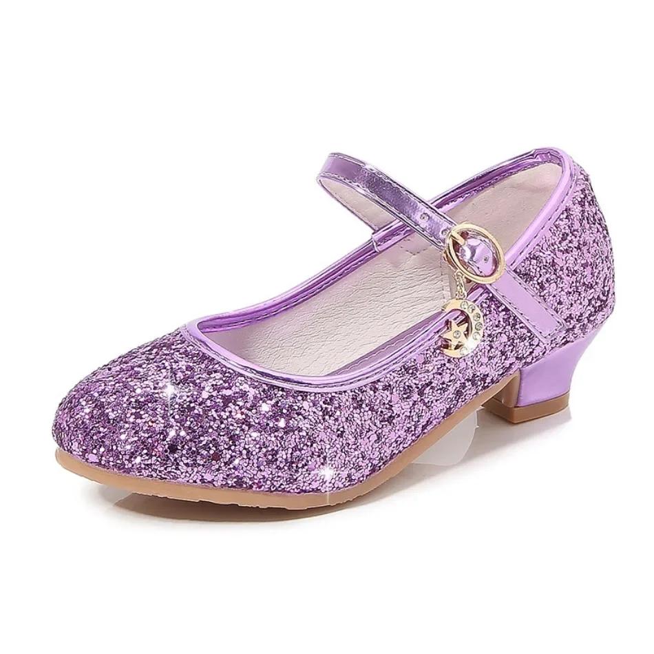 Pantofi Fete Copii Toc Înalt Sandale Strălucitoare cu Cristal Cataramă Modă Pantofi Dans Prințesă Copii Pantofi Piele Spectacol Elev