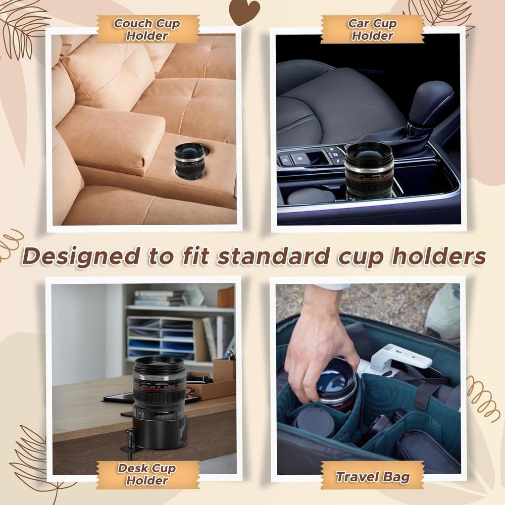 1pc Camera Lens Mug Photographer Gifts Lens Coffee Cup Stainless Steel Black Camera Cup with Leakproof Kitchen Tools
