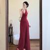 French Pure Desire Red Polka Dot V-neck Neck Dress Children's Design Halter Sleeveless Vest Long Dress Summer
