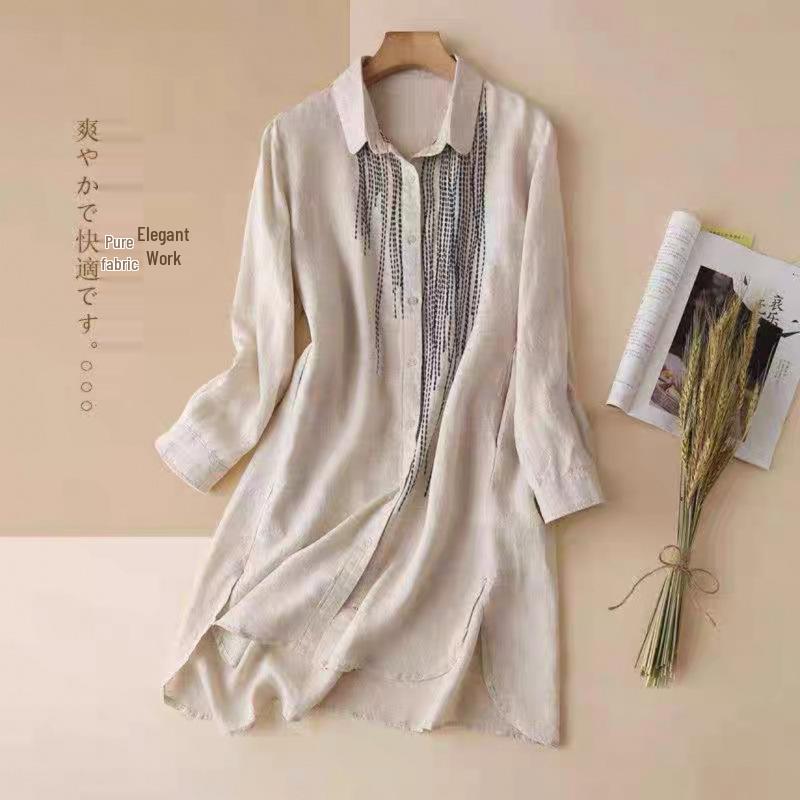 

Women s Embroidered White Linen Long Sleeve Shirt and Cardigan L (55-62.5 kg) льняной/естественный
