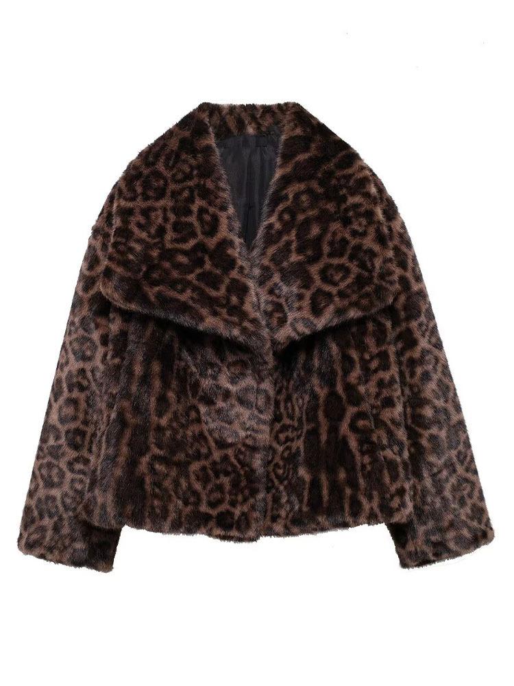 Women's thick leopard print jacket women's winter new fluffy imitation fur autumn and winter x