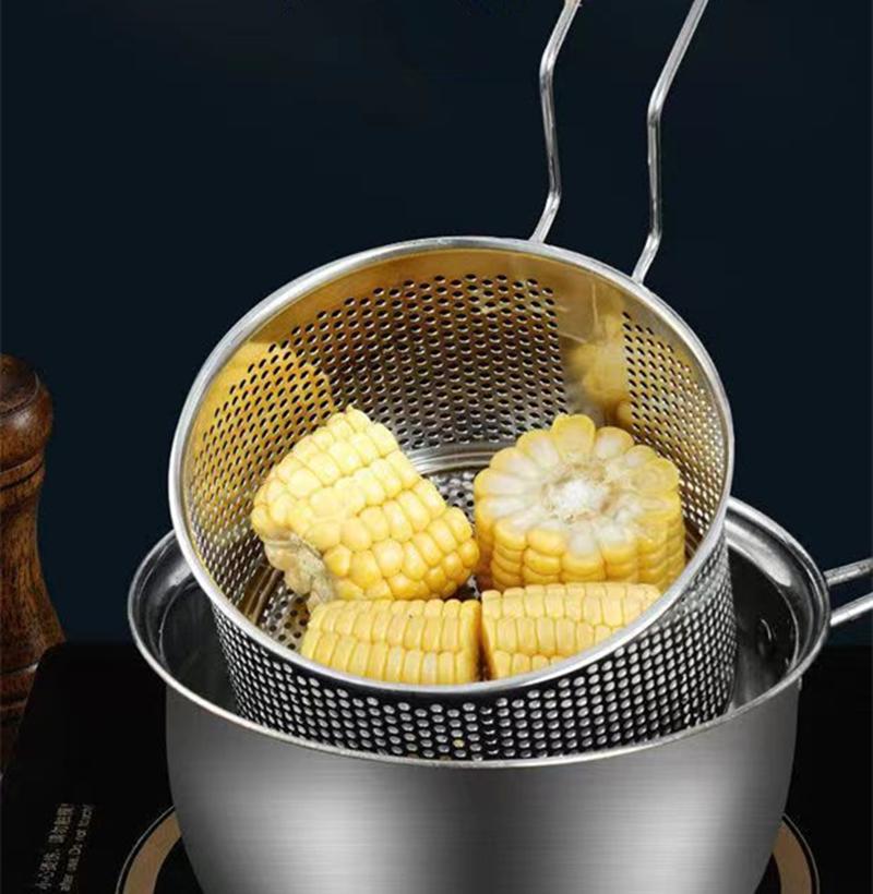 304 Edelstahl Fritteusenkorb Abtropfsieb Heißölfilter Pasta Nudeln Frittiertes Hähnchen Maschensieb Schaumlöffel Küchenwerkzeug