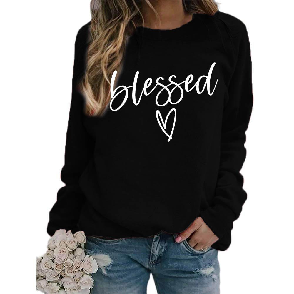 Women's Crew Neck Long Sleeve Loose Fit Sweatshirt Letter Print Casual Oversized Top