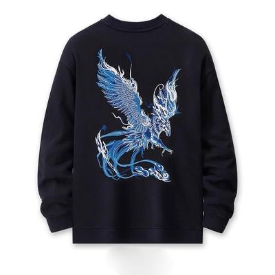 East Rain Kirin Embroidered Round Long Loose Street Outdoor FUN404 Men's Sweatshirt, Collar, Pullover, Sleeves, Fit, Style, Autumn/Winter, Casual,