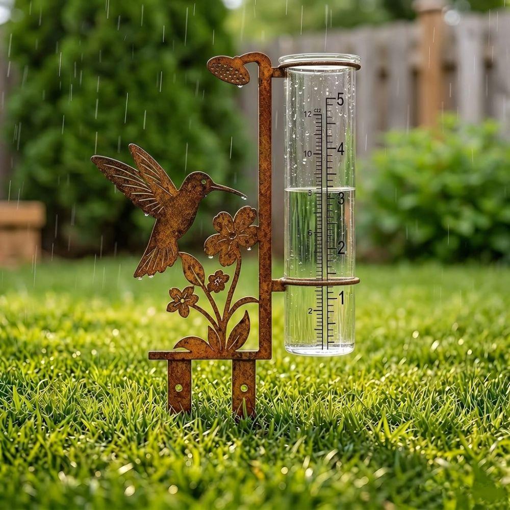 Großkapazitäts-Metall-Regenmesser-Stab Vintage Blume Vogel Hof Niederschlagsmesser Hof Scheune