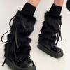 JK Furry Leg Warmers Faux Fur Women's Plush Stockings Lolitas Lace Up Leg Warmers  Fall Winter
