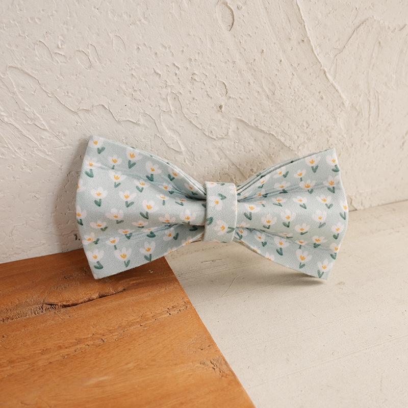 MUTTCO Blue & White Plumeria Pet Bow Tie Collar - Teddy Creative Ornament S (10x6CM)