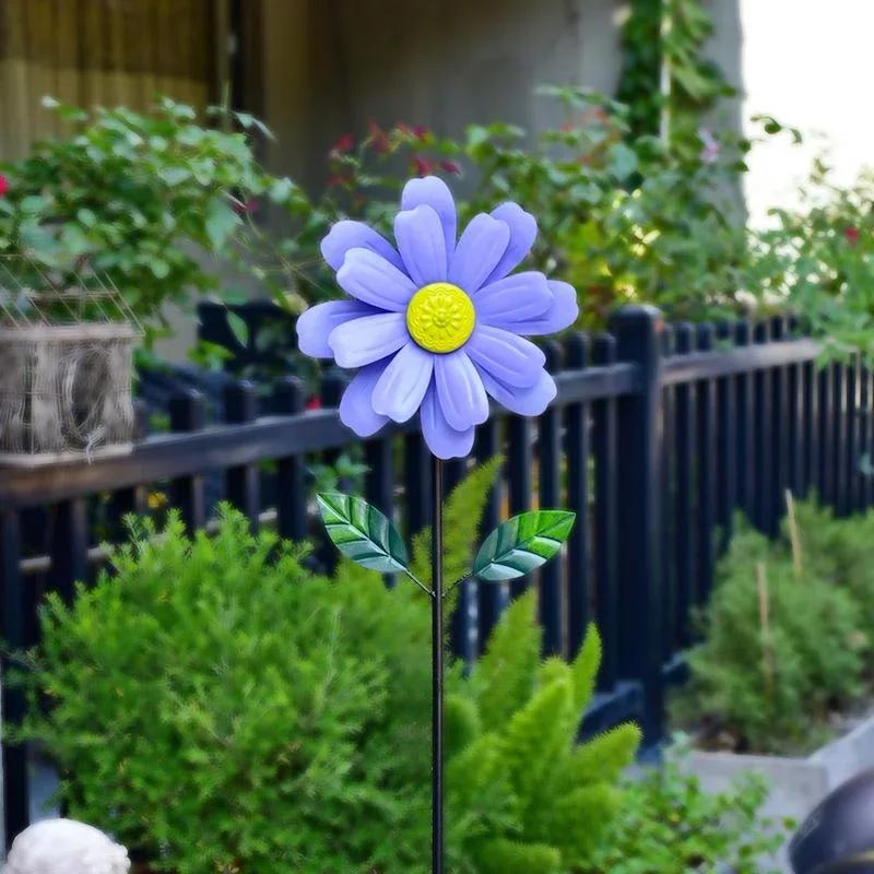 New Flower Pinwheel Spinning Windmill Iron Art Sunflower Flower Sculpture Home Garden Flower Decoration Outdoor Courtyard Decor