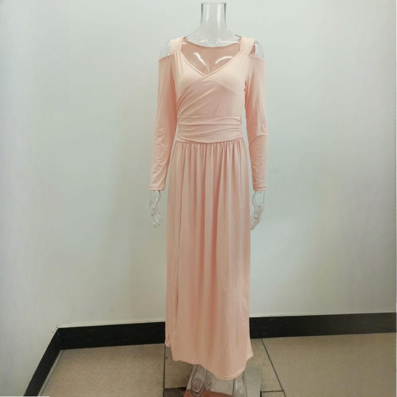 שמלת מקסי צבע אחיד שוליים גדולים נשים אלגנטית מותן לא סדיר נסיעות