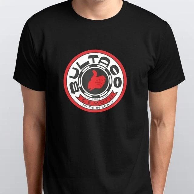 Men s and Women s T-shirts Bultaco Red Retro Round Style Motorcycle Printed T Shirt Black white XL