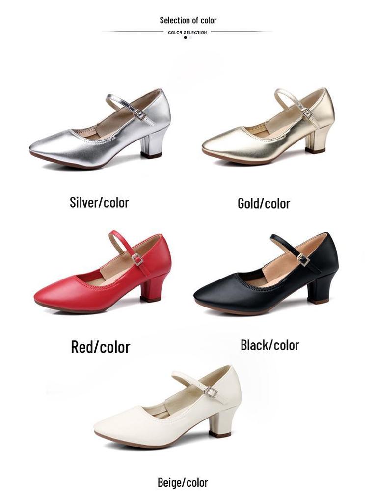 Damskie srebrne buty ze skóry naturalnej na wiosnę/lato do tańca kwadratowego: Średnio Wysoki Obcas Buty do Tańca Towarzyskiego