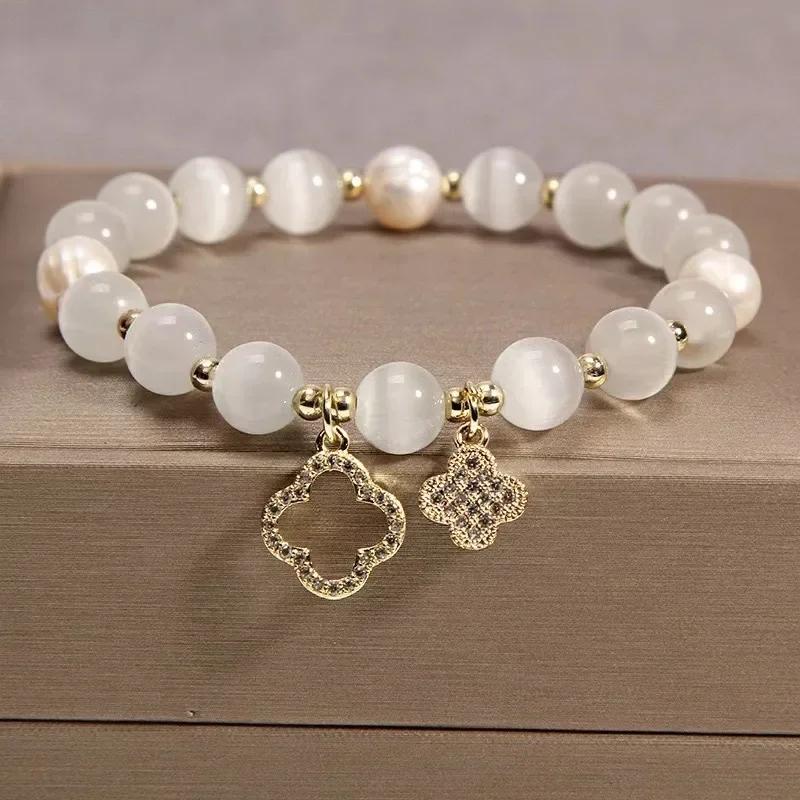 Lucky Four Leaf Clover Crystal Bracelet for Women Elegant Lucky Charm Jewelry Gift for Her Elastic Hand Chain