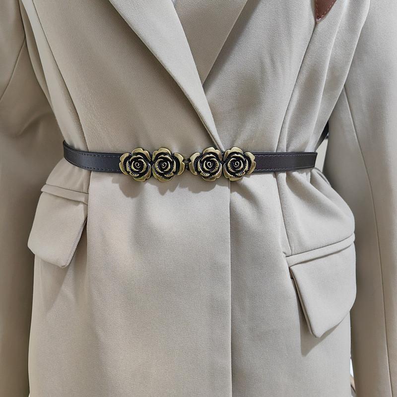 Shape Flowers Rose Buckle Women Leather Waist Belt For Everyday Fashion Wear
