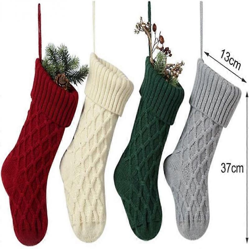Knit Christmas Stocking, 1PCS 15inch Xmas Socks Fireplace Hanging Decoration, Rustic Candy Gift Bag for Family Holiday