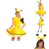 Cadılar Bayramı Kutlamaları İçin Tül Detaylı Muhteşem Sarı Pokemon Pikachu Kadın Elbise Kostümü