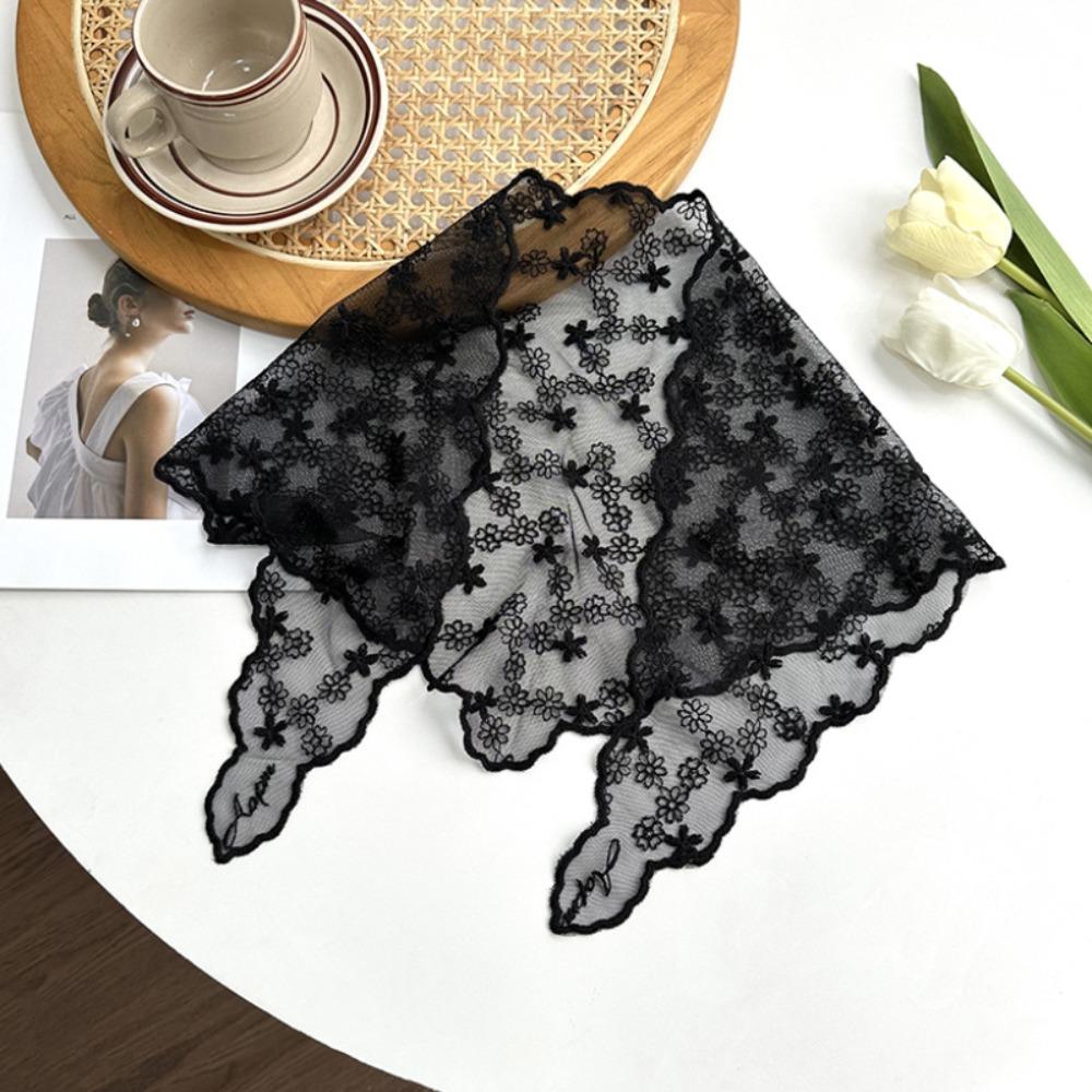Versatile Elegant Silk Scarf Retro Solid Color Triangular Scarf Flower Pattern Breathable Binder Scarf for Women