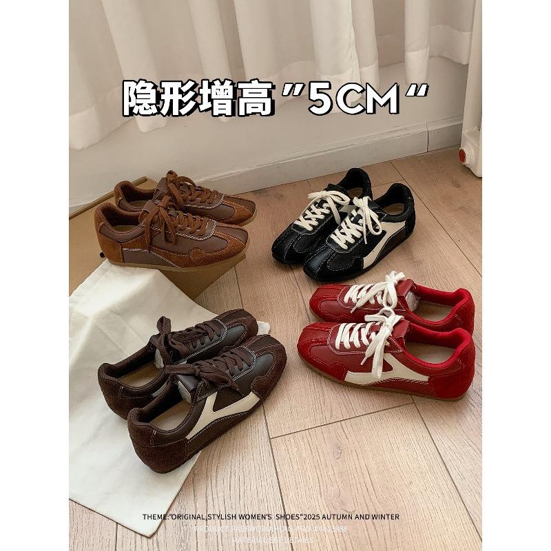 Sheepskin version~ inner height increase 5cm lace-up German training shoes women's 2025 new retro versatile Forrest Gump shoes casual sports shoes
