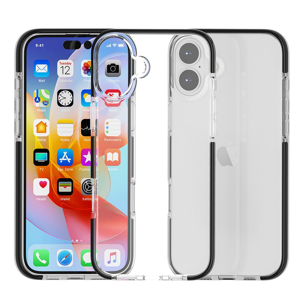 

For iPhone 16 Plus Case TPU+TPE Drop Protection Phone Cover Anti-Scratch Clear Back Transparent Black