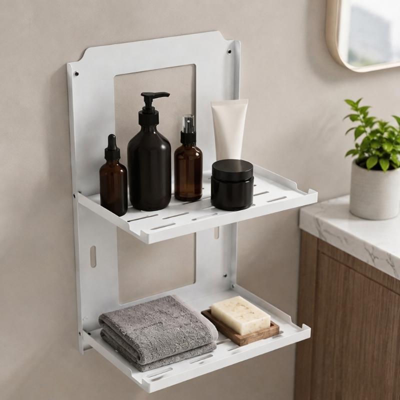Folding Router Wall Shelf in Cold-Rolled Steel with Two Storage Levels and Cable Routing for Home Internet Devices