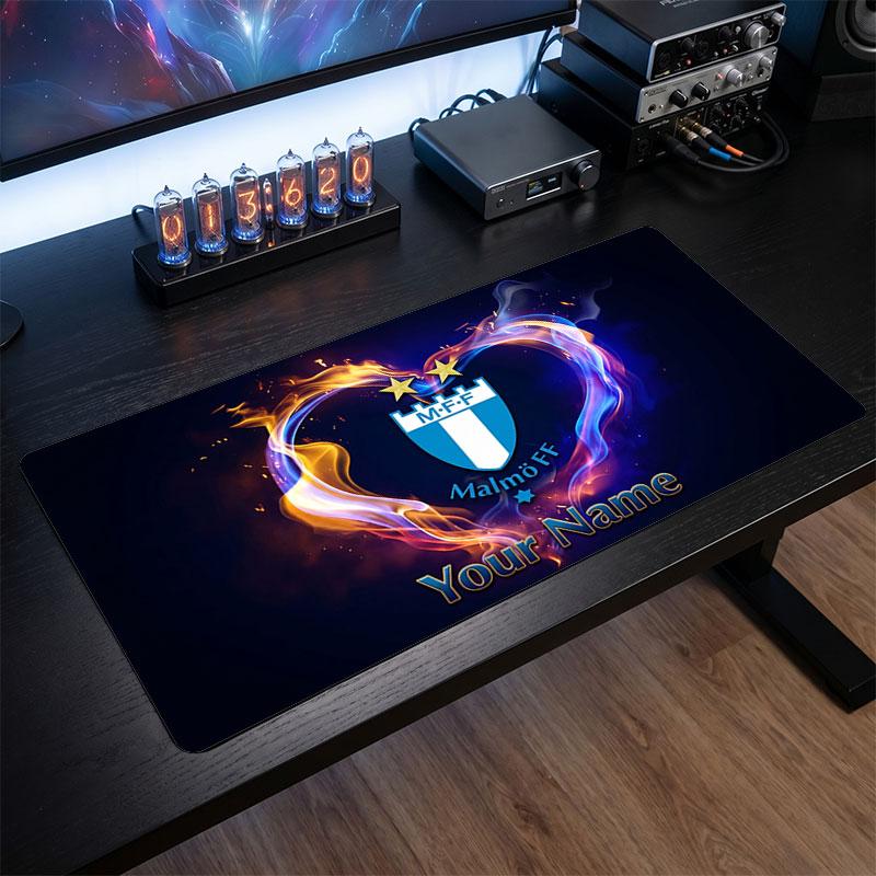Malmö FF Custom Large Mouse Pad, Personalized Name Text Print, Football Logo Non‑Slip Desk Mat Gaming Gift