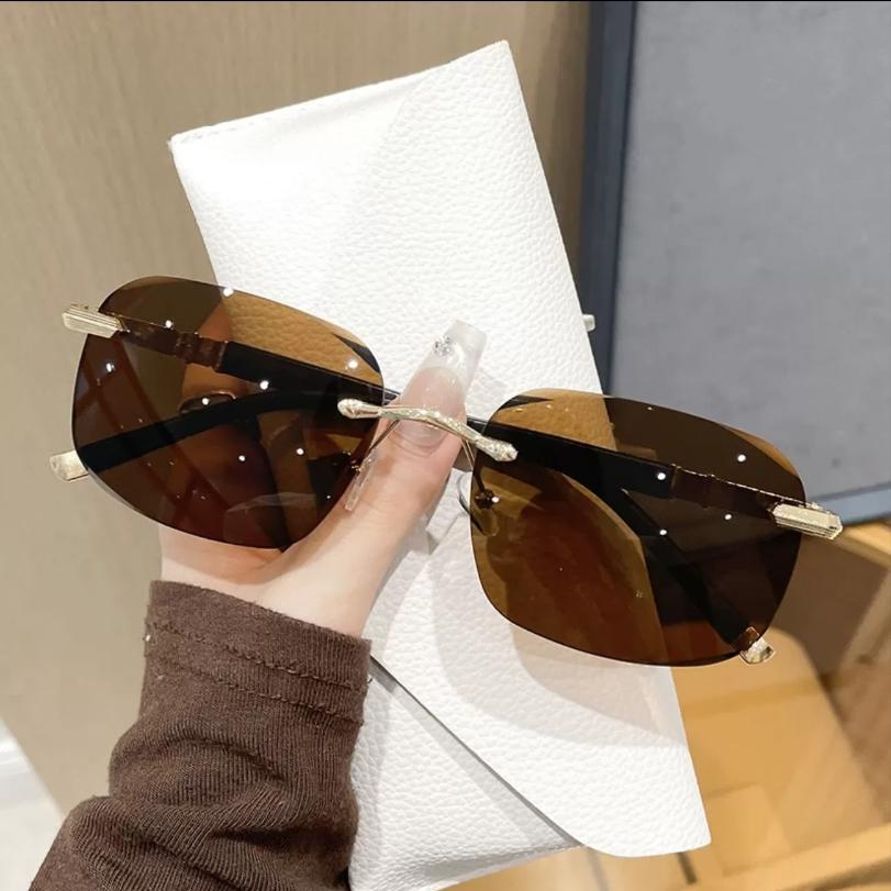 

Rimless Sunglasses Rectangle Women Men Shades Small Square Sun Glasses for Female Male Beach Vacation Travel Eyewear HighQualit коричневый