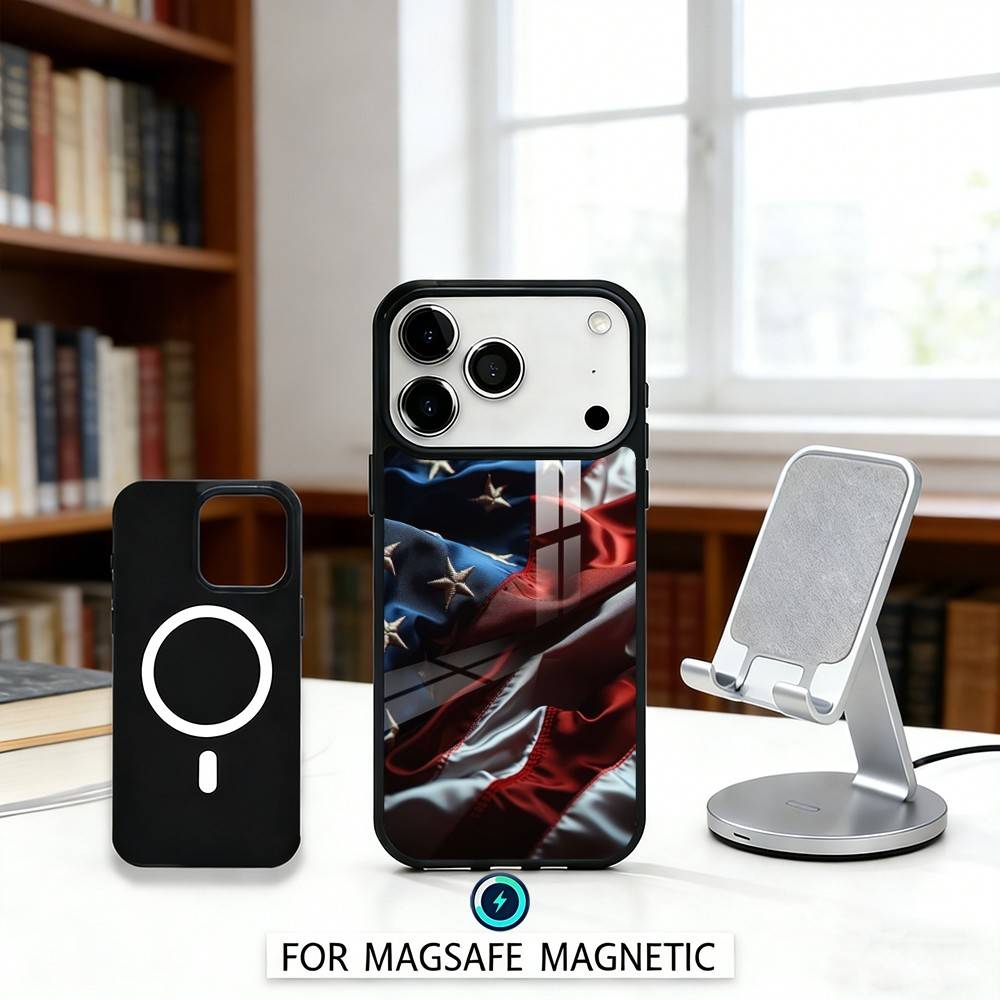 A-America USA Flag Phone Case Magnetic For iPhone17 16 15 14 13 12 Pro Max For Magsafe Wireless Charging Cover