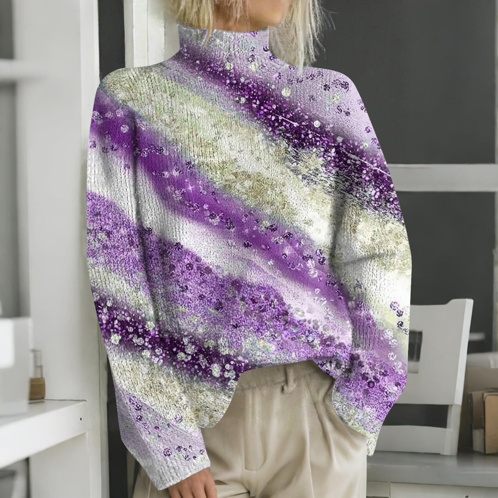 

Женская мода повседневная с длинным рукавом и принтом, с высоким воротом, шерстяной трикотаж XXXL