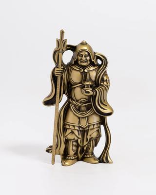 One of the Seven Lucky Silky Makita Antique Buddhist Takaoka Copperware 7th Gods, Bishamonten, Gold. Sculptor Shuun. Original Gold. Statue.