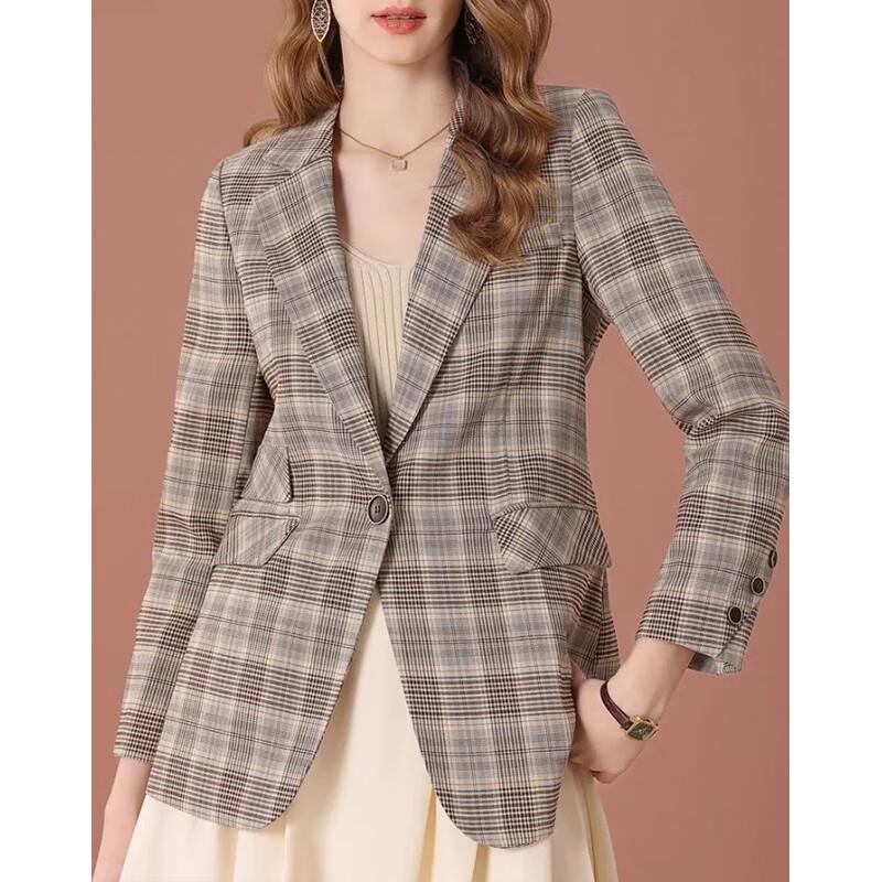 Elegant Women's Plaid Long Sleeve Short Jacket
