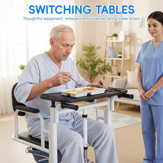Patientenlifter Transferstuhl, 5-in-1 Patientenlifter Rollstuhl mit 180 Grad geteiltem Sitz, Höhenverstellbarer Lifter Transferstuhl für Zuhause Senioren Ältere