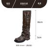 Korean ins~ Amber Soft Leather Wasteland Wind Pile Boots Women's Belt Buckle Height Increasing Skinny Medium Boots Pant Tube Boots