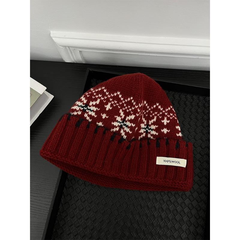 All Wool Fair Island Jacquard Hat for Women A Retro Woolen Knitted Cold Hat with A Winter Atmosphere