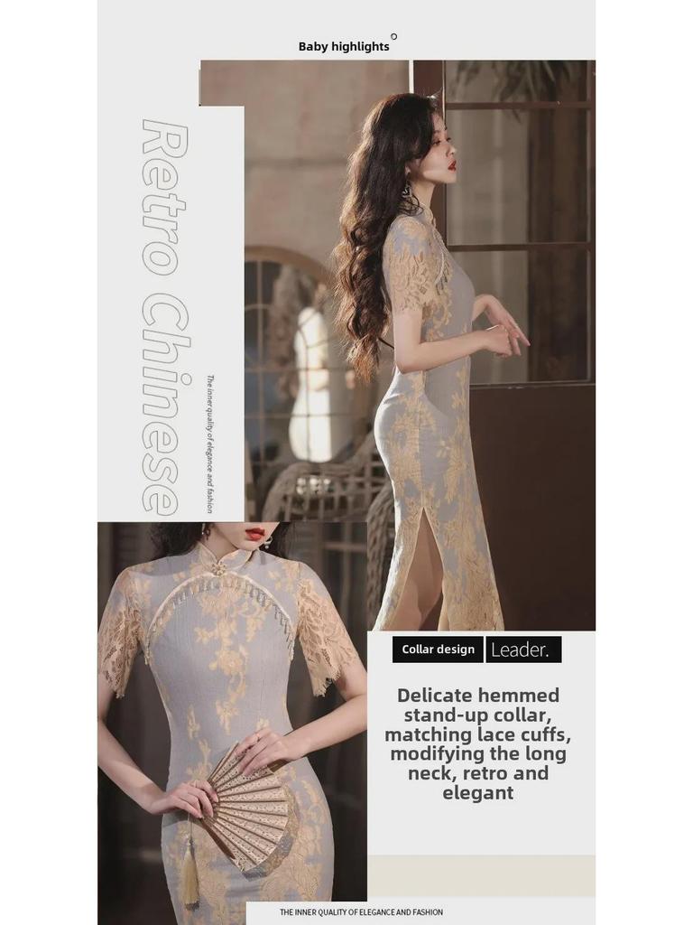 Podzimní retro cheongsam s dlouhou krajkou ve stylu Čínské republiky pro ženy - Šaty pro každodenní nošení